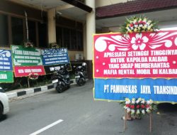 Pelaku Penggelapan Mobil Ditangkap, Pengusaha Rental Kirim Karangan Bunga ke Polda Kalbar
